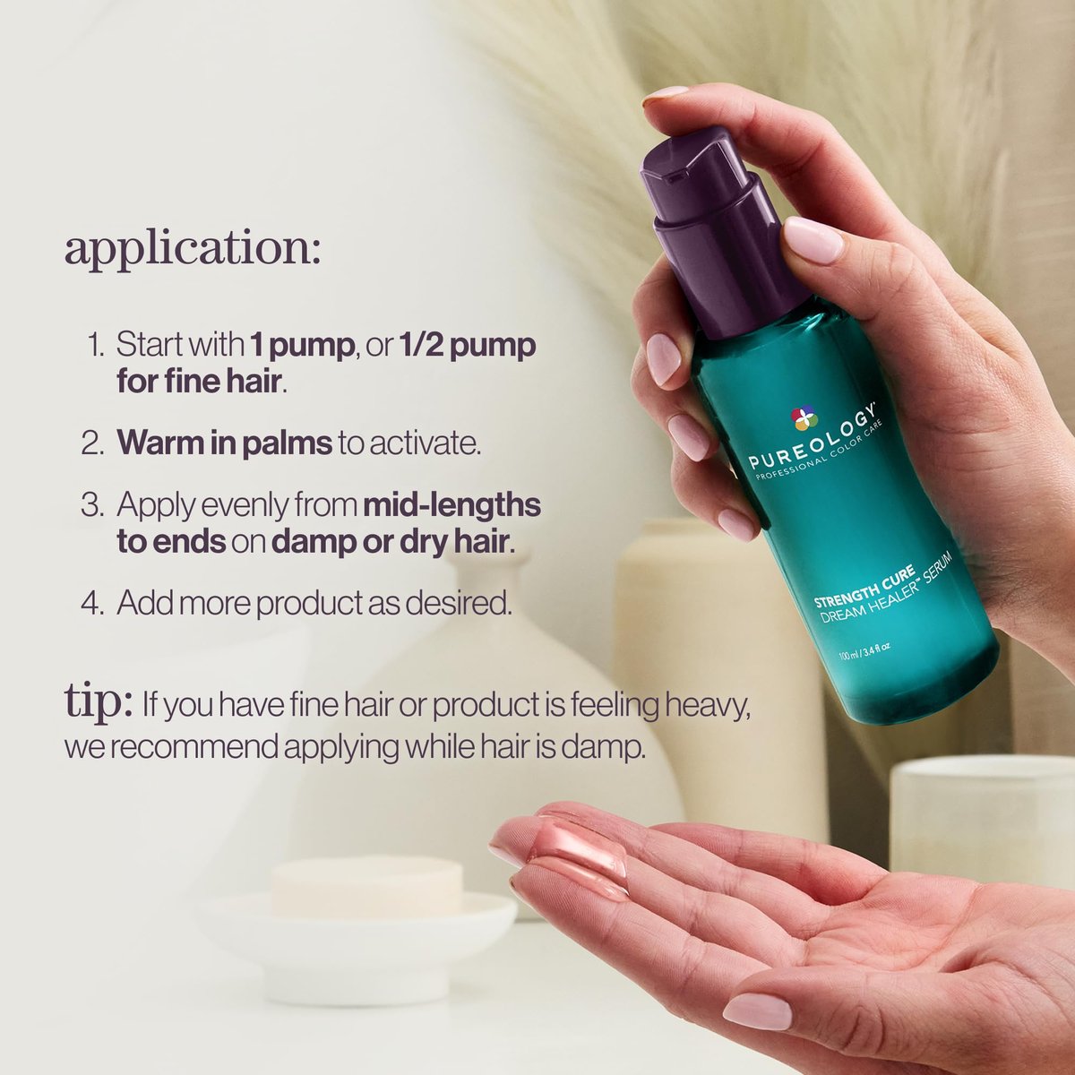 Pureology Strength Cure Dream Healer Hair Serum – Lightweight Leave-In Treatment for Split End Repair, Smoothing & Strengthening Heat Protectant, Vegan, 3.4 Fl Oz Avelisse