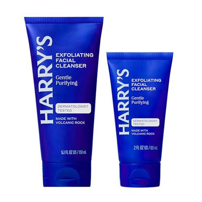 Harry's Exfoliating Face Wash for Men – Gentle Facial Cleanser with Volcanic Rock Exfoliant, 7.1 Fl. Oz (Pack of 2), Home and Travel Bundle TSA Approved
