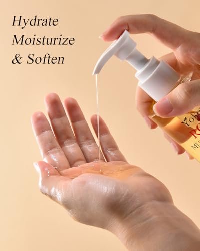 Yoken Multi-Use Organic Body Oil with Rose Petals, Vitamin E & Almond Oil - USDA Certified, 8 Fl Oz - Nourishing & Hydrating for Skin, Face, Hair & Nails Avelisse