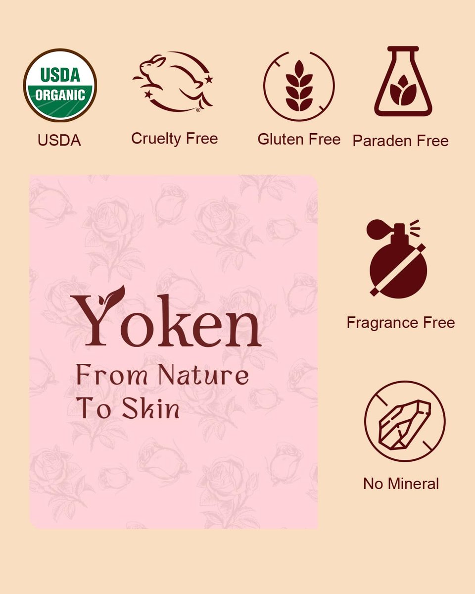 Yoken Multi-Use Organic Body Oil with Rose Petals, Vitamin E & Almond Oil - USDA Certified, 8 Fl Oz - Nourishing & Hydrating for Skin, Face, Hair & Nails Avelisse