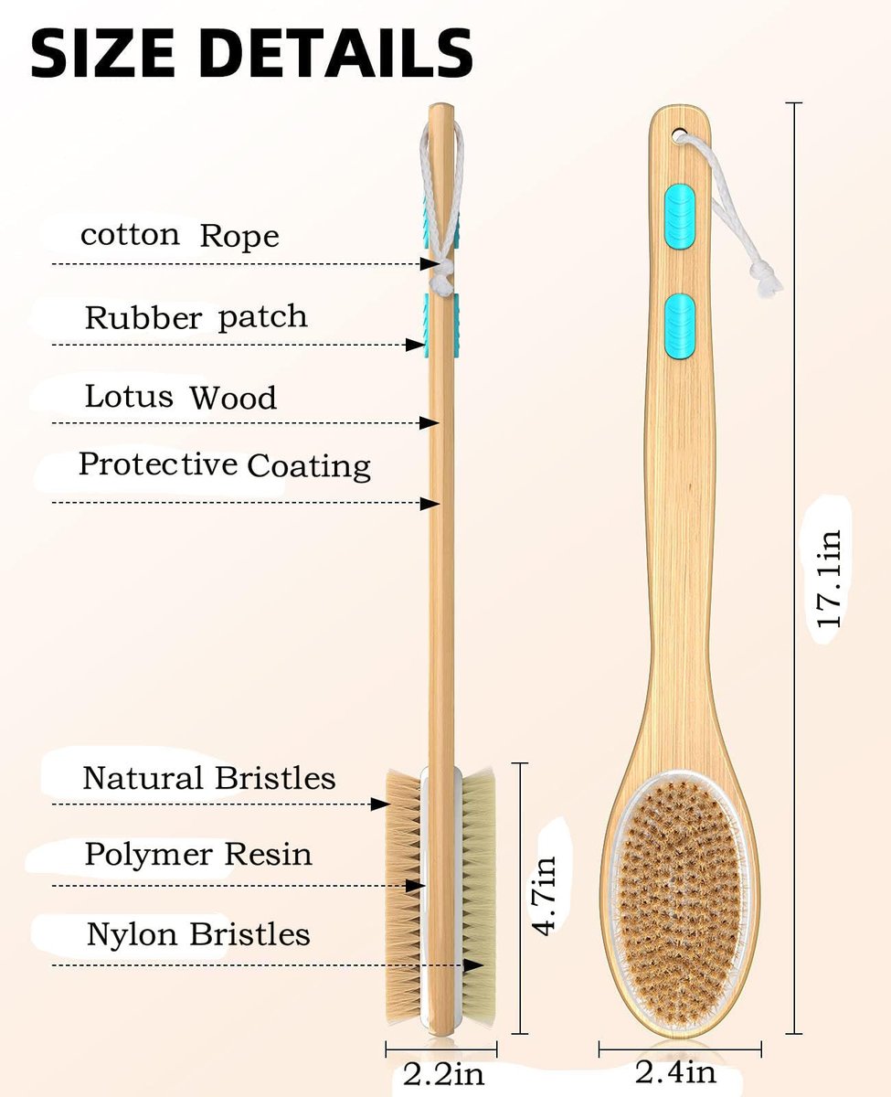 ManLinKei Back Scrubber for Shower - Long Handle Dual-Sided Bamboo Body Brush with Soft & Stiff Bristles for Exfoliation - görsel 13