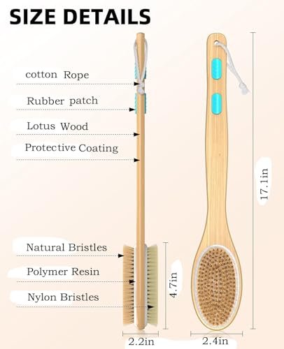 ManLinKei Back Scrubber for Shower - Long Handle Dual-Sided Bamboo Body Brush with Soft & Stiff Bristles for Exfoliation - görsel 14
