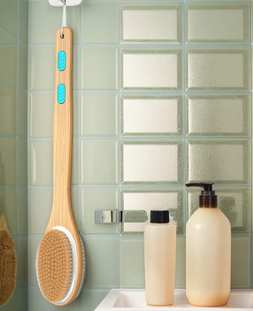 ManLinKei Back Scrubber for Shower - Long Handle Dual-Sided Bamboo Body Brush with Soft & Stiff Bristles for Exfoliation - görsel 9
