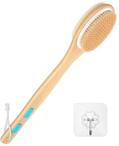 ManLinKei Back Scrubber for Shower - Long Handle Dual-Sided Bamboo Body Brush with Soft & Stiff Bristles for Exfoliation - görsel 2