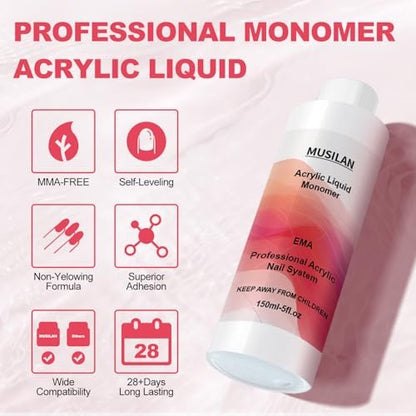 MUSILAN Monomer Acrylic Nail Liquid - 300ml Professional Acrylic Liquid for Powder System, Quick Dry Time for Beginners & Nail Techs Avelisse