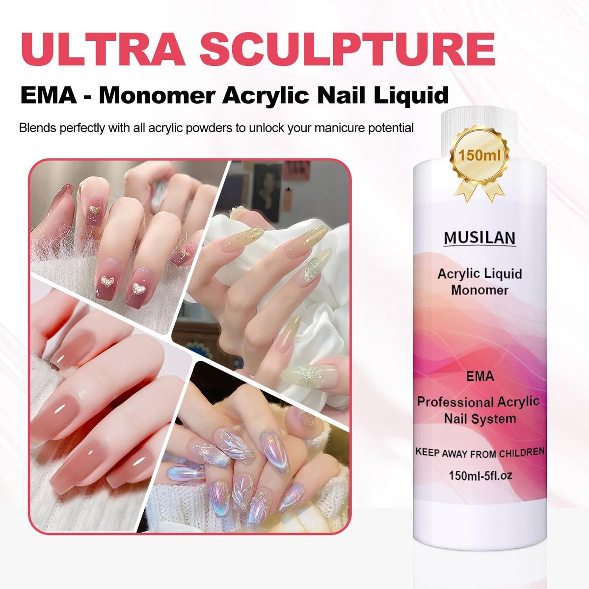MUSILAN Monomer Acrylic Nail Liquid - 300ml Professional Acrylic Liquid for Powder System, Quick Dry Time for Beginners & Nail Techs Avelisse