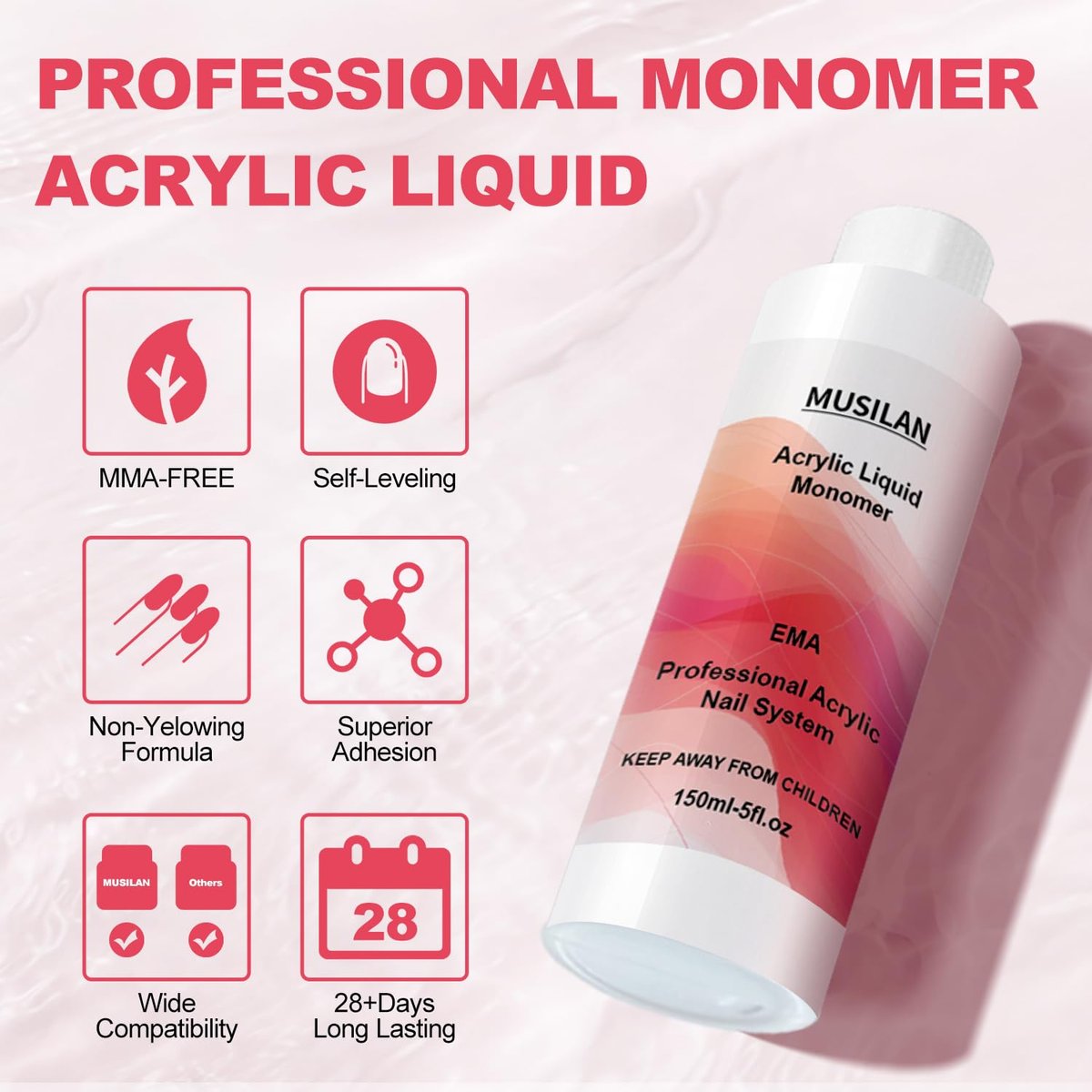 MUSILAN Monomer Acrylic Nail Liquid - 300ml Professional Acrylic Liquid for Powder System, Quick Dry Time for Beginners & Nail Techs Avelisse