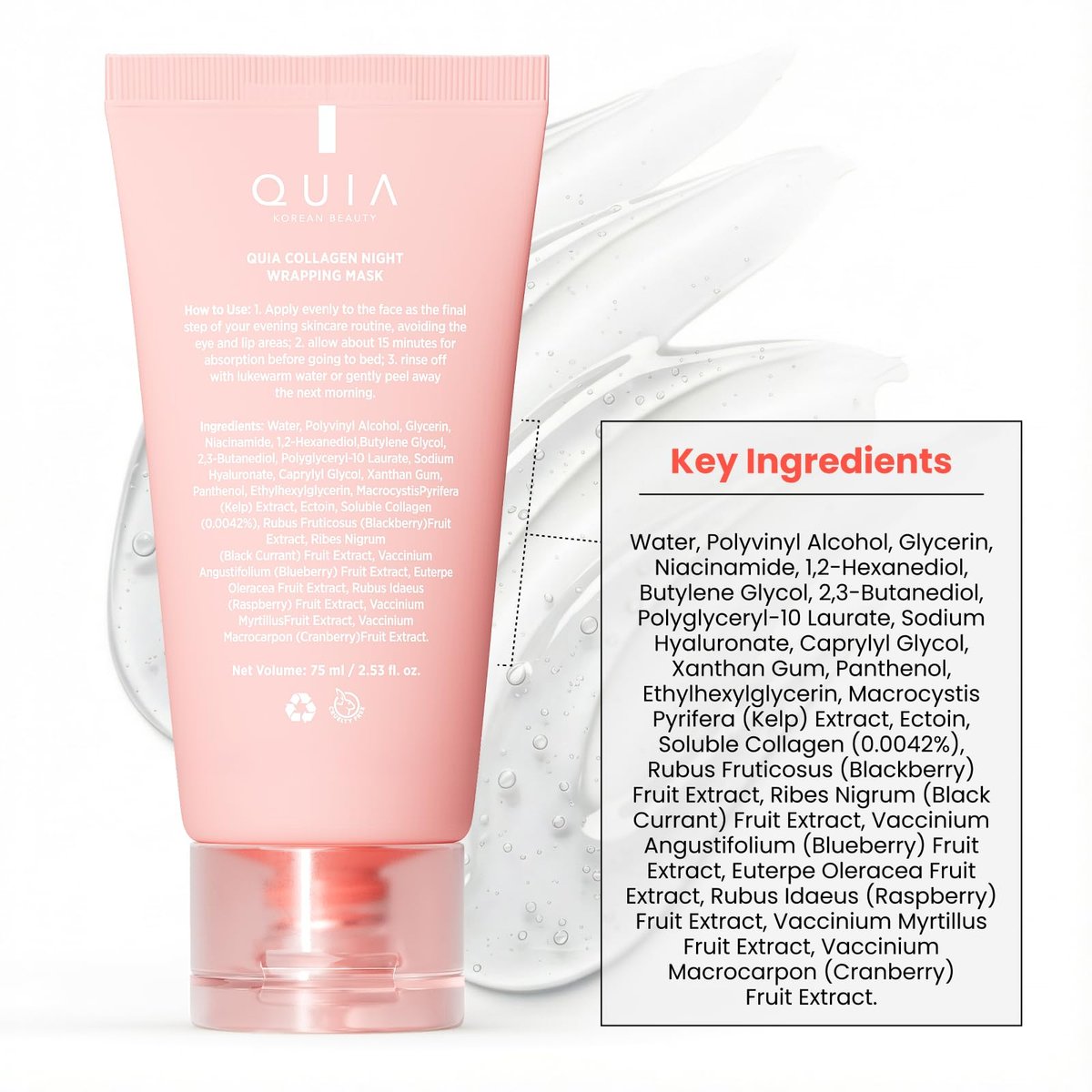 QUIA Collagen Wrapping Mask 75ml - Clinical +92% Firmer Appearance - Overnight Glass Skin Peel Off - Korean Skincare - All Skin Types Avelisse