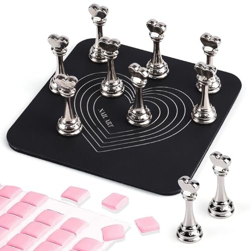 ANGNYA Nail Stand for Press Ons – Super Magnetic Base with Reusable Putty for Painting & Display, Home DIY Salon Supplies (Grey, 3.38x3.38in) - görsel 2