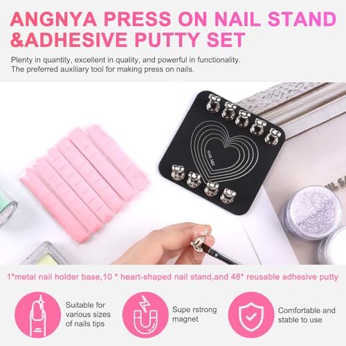 ANGNYA Nail Stand for Press Ons – Super Magnetic Base with Reusable Putty for Painting & Display, Home DIY Salon Supplies (Grey, 3.38x3.38in) - görsel 4