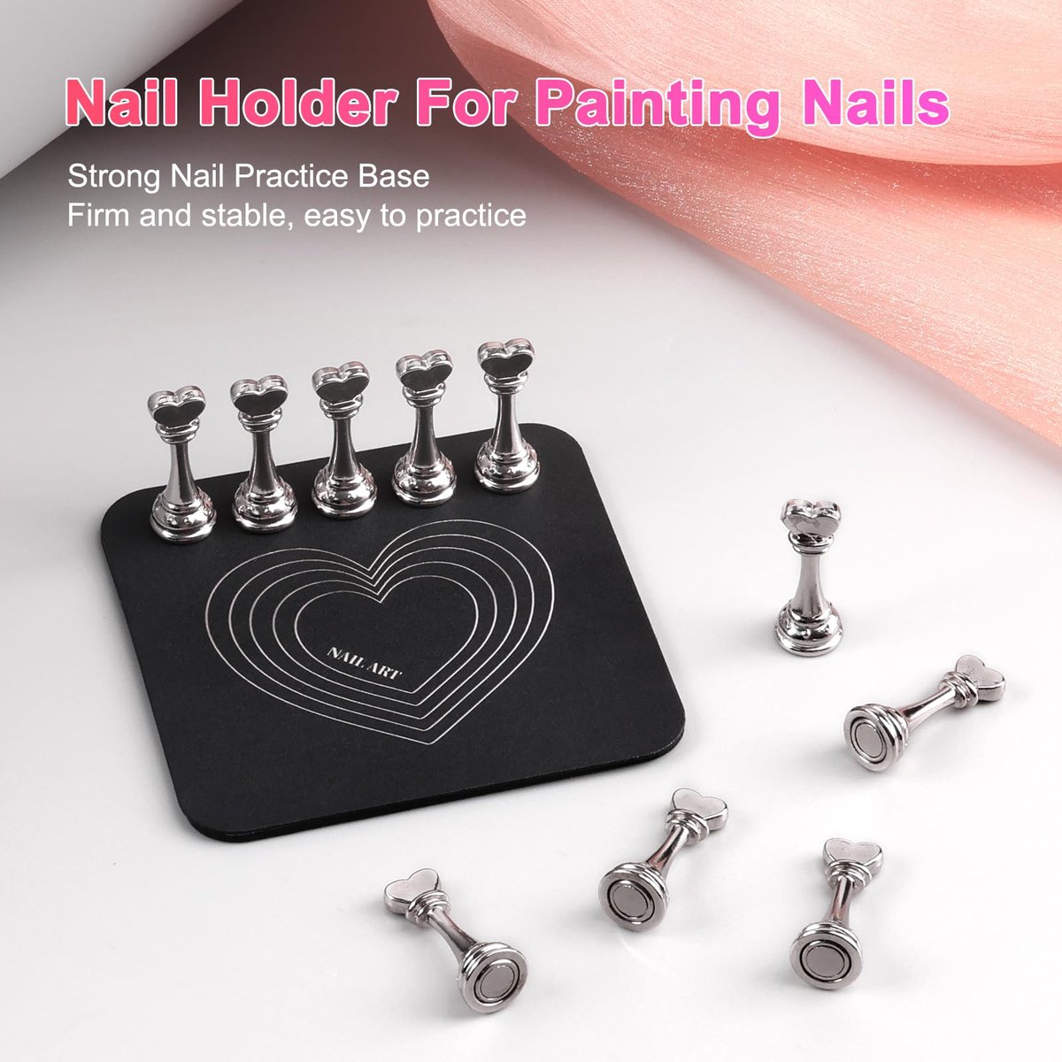 ANGNYA Nail Stand for Press Ons – Super Magnetic Base with Reusable Putty for Painting & Display, Home DIY Salon Supplies (Grey, 3.38x3.38in) - görsel 15