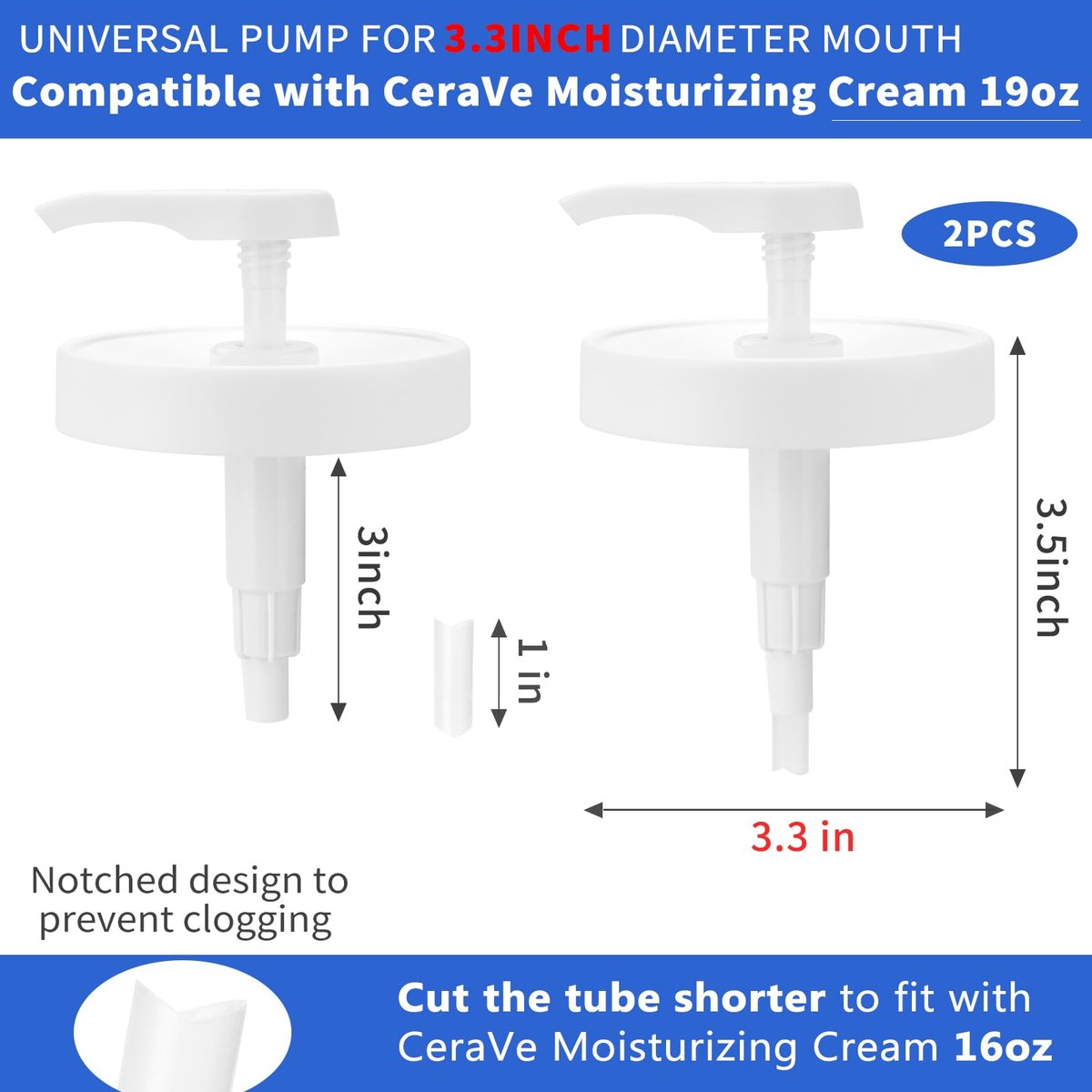 Universal Pump Lid for CeraVe Moisturizing Cream 19oz (2 Pack) - Cream Pump Dispenser for 3.3 Inch Diameter Mouth Jars - görsel 6