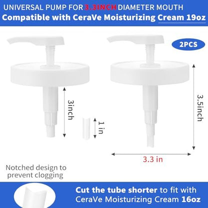 Universal Pump Lid for CeraVe Moisturizing Cream 19oz (2 Pack) - Cream Pump Dispenser for 3.3 Inch Diameter Mouth Jars