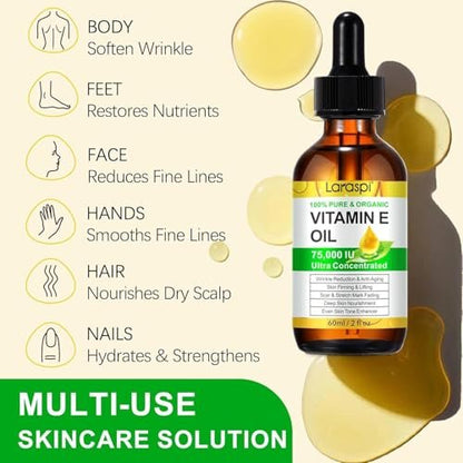laraspi Pure Vitamin E Oil for Skin, Face, Scars, Body – Moisturizing Dry Skin, 4 oz Avelisse