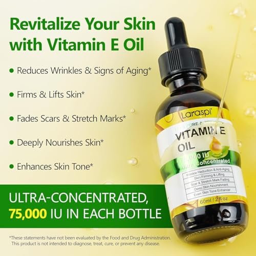 laraspi Pure Vitamin E Oil for Skin, Face, Scars, Body – Moisturizing Dry Skin, 4 oz Avelisse