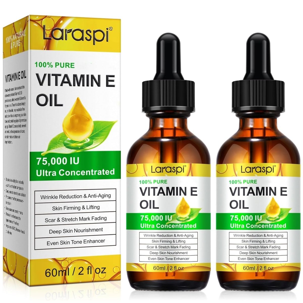 laraspi Pure Vitamin E Oil for Skin, Face, Scars, Body – Moisturizing Dry Skin, 4 oz Avelisse