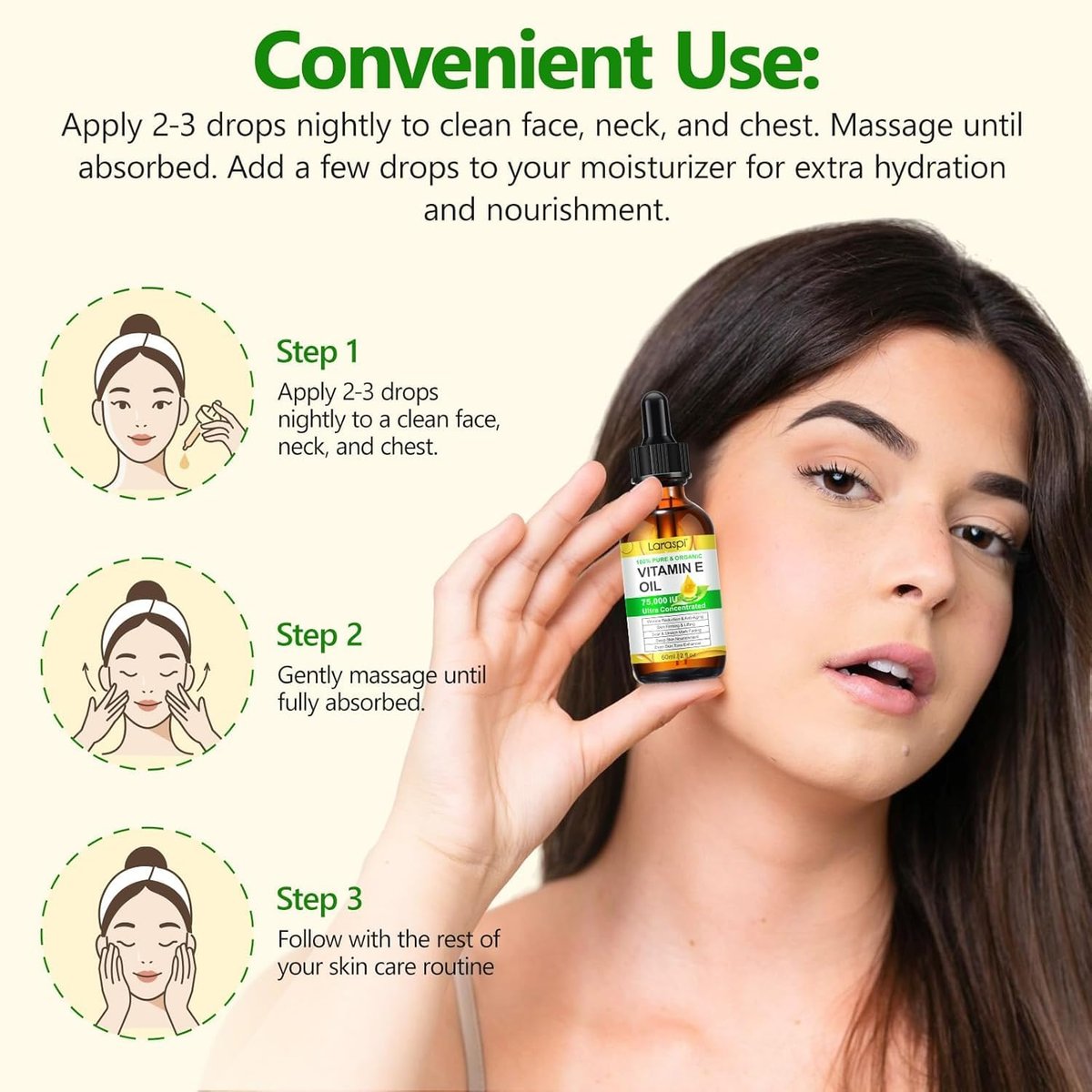 laraspi Pure Vitamin E Oil for Skin, Face, Scars, Body – Moisturizing Dry Skin, 4 oz Avelisse