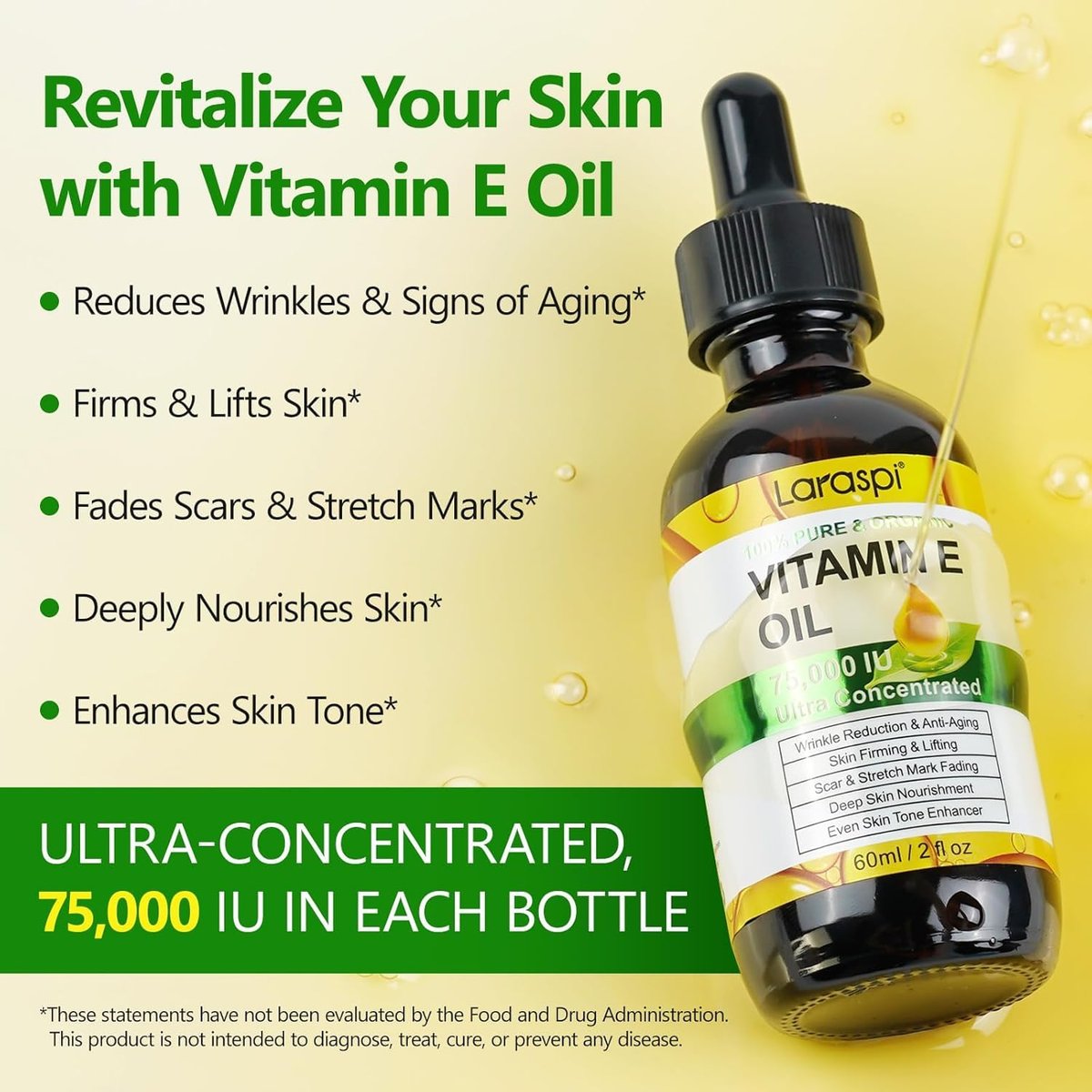 laraspi Pure Vitamin E Oil for Skin, Face, Scars, Body – Moisturizing Dry Skin, 4 oz Avelisse