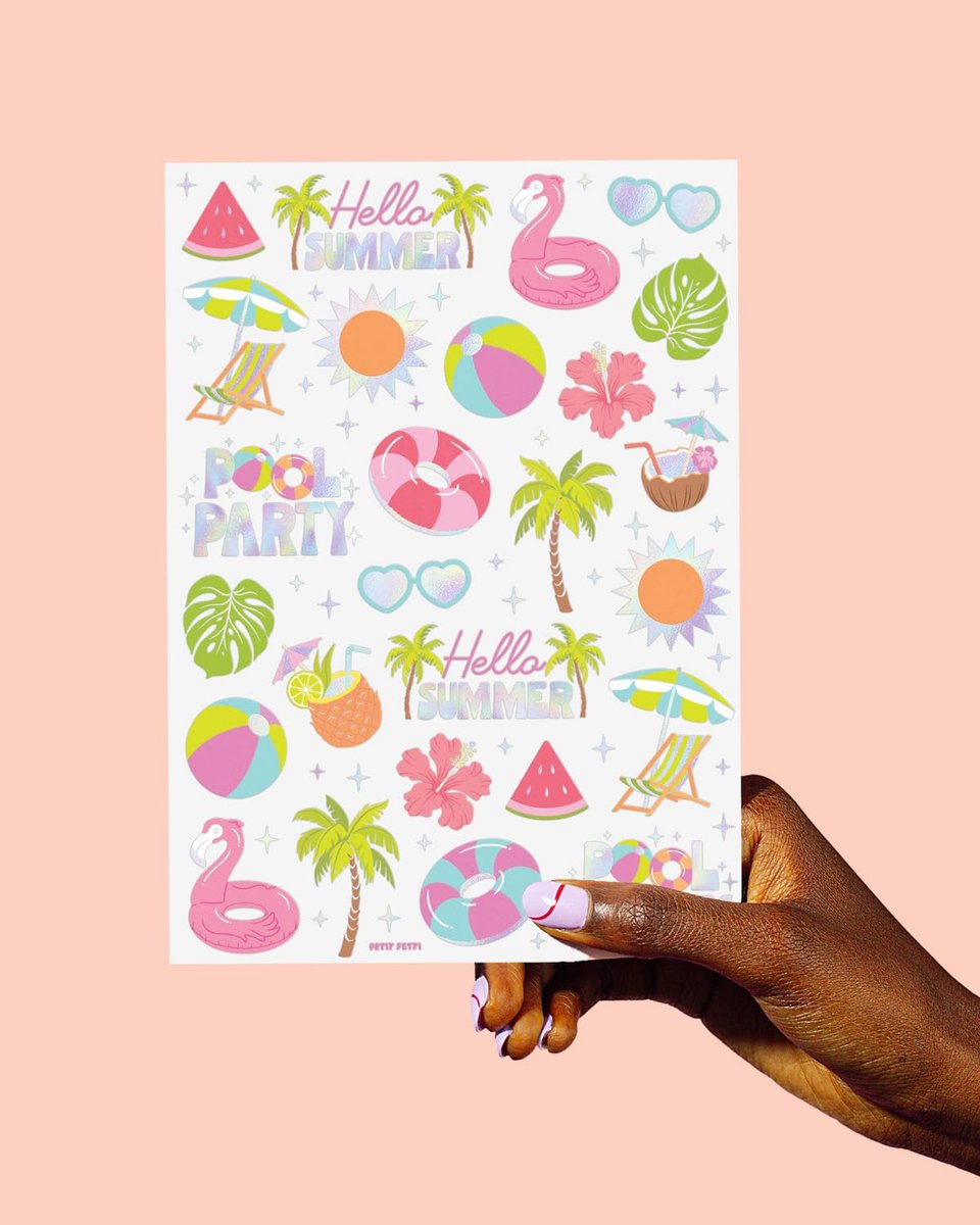 xo, Fetti Pool Party Temporary Tattoos - 68 Iridescent Foil Pcs | Summer Birthday Favor, Kids Waterpark Activity - görsel 10