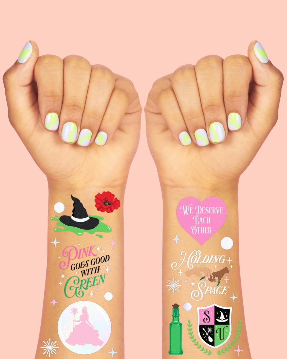 xo, Fetti Pink + Green Witch Temporary Tattoos - 50 Iridescent Foil Pieces | Birthday Party Favor, Kids Wizard Activity - görsel 6