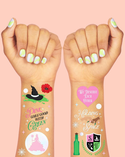 xo, Fetti Pink + Green Witch Temporary Tattoos - 50 Iridescent Foil Pieces | Birthday Party Favor, Kids Wizard Activity