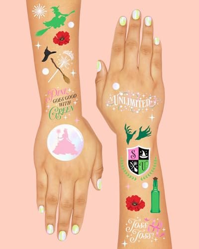 xo, Fetti Pink + Green Witch Temporary Tattoos - 50 Iridescent Foil Pieces | Birthday Party Favor, Kids Wizard Activity