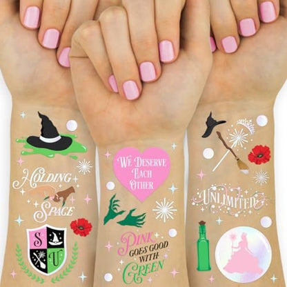 xo, Fetti Pink + Green Witch Temporary Tattoos - 50 Iridescent Foil Pieces | Birthday Party Favor, Kids Wizard Activity