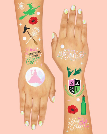 xo, Fetti Pink + Green Witch Temporary Tattoos - 50 Iridescent Foil Pieces | Birthday Party Favor, Kids Wizard Activity