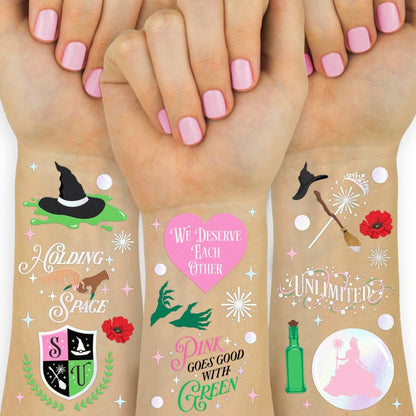 xo, Fetti Pink + Green Witch Temporary Tattoos - 50 Iridescent Foil Pieces | Birthday Party Favor, Kids Wizard Activity