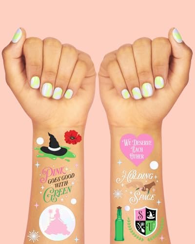 xo, Fetti Pink + Green Witch Temporary Tattoos - 50 Iridescent Foil Pieces | Birthday Party Favor, Kids Wizard Activity