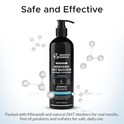 Minoxidil & Biotin Shampoo for Hair Growth - DHT Blocker with Caffeine, Castor Oil & Onion for Thicker, Healthier Hair - Strengthening Formula for Men & Women Avelisse