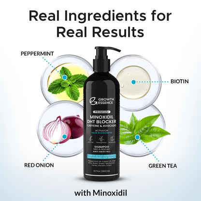 Minoxidil & Biotin Shampoo for Hair Growth - DHT Blocker with Caffeine, Castor Oil & Onion for Thicker, Healthier Hair - Strengthening Formula for Men & Women Avelisse