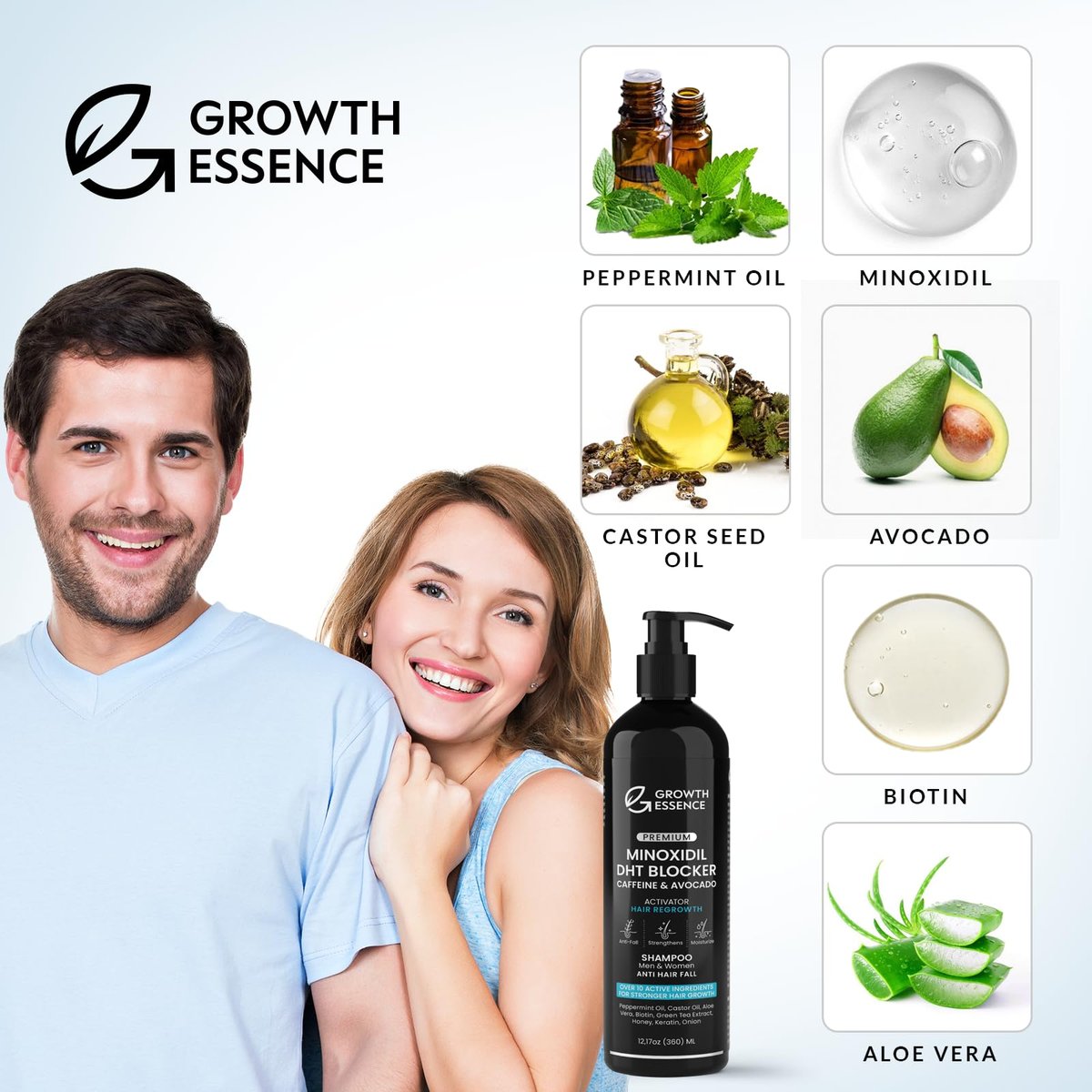 Minoxidil & Biotin Shampoo for Hair Growth - DHT Blocker with Caffeine, Castor Oil & Onion for Thicker, Healthier Hair - Strengthening Formula for Men & Women Avelisse