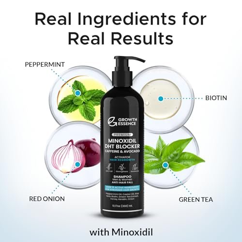 Minoxidil & Biotin Shampoo for Hair Growth - DHT Blocker with Caffeine, Castor Oil & Onion for Thicker, Healthier Hair - Strengthening Formula for Men & Women Avelisse