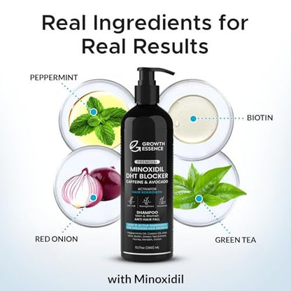 Minoxidil & Biotin Shampoo for Hair Growth - DHT Blocker with Caffeine, Castor Oil & Onion for Thicker, Healthier Hair - Strengthening Formula for Men & Women Avelisse