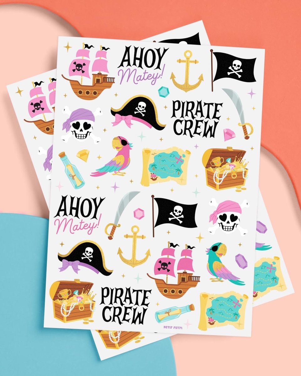 xo, Fetti Pirate Crew Temporary Tattoos - 48 Gold Foil Pcs | Birthday Accessory, Girl Treasure Hunt Decorations, Kids Ahoy Party Favor, Cute Pink Activity - görsel 4