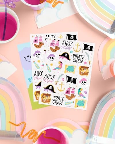 xo, Fetti Pirate Crew Temporary Tattoos - 48 Gold Foil Pcs | Birthday Accessory, Girl Treasure Hunt Decorations, Kids Ahoy Party Favor, Cute Pink Activity - görsel 11