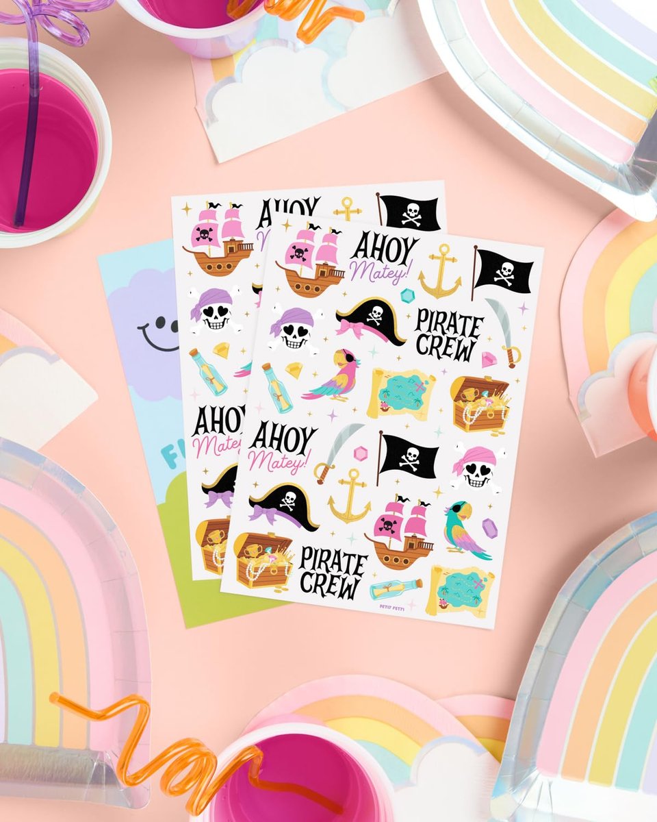 xo, Fetti Pirate Crew Temporary Tattoos - 48 Gold Foil Pcs | Birthday Accessory, Girl Treasure Hunt Decorations, Kids Ahoy Party Favor, Cute Pink Activity - görsel 12
