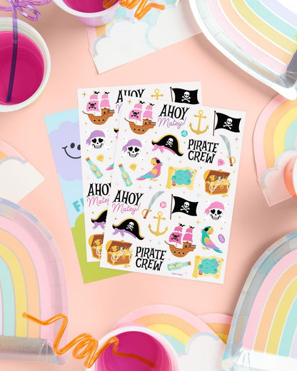 xo, Fetti Pirate Crew Temporary Tattoos - 48 Gold Foil Pcs | Birthday Accessory, Girl Treasure Hunt Decorations, Kids Ahoy Party Favor, Cute Pink Activity