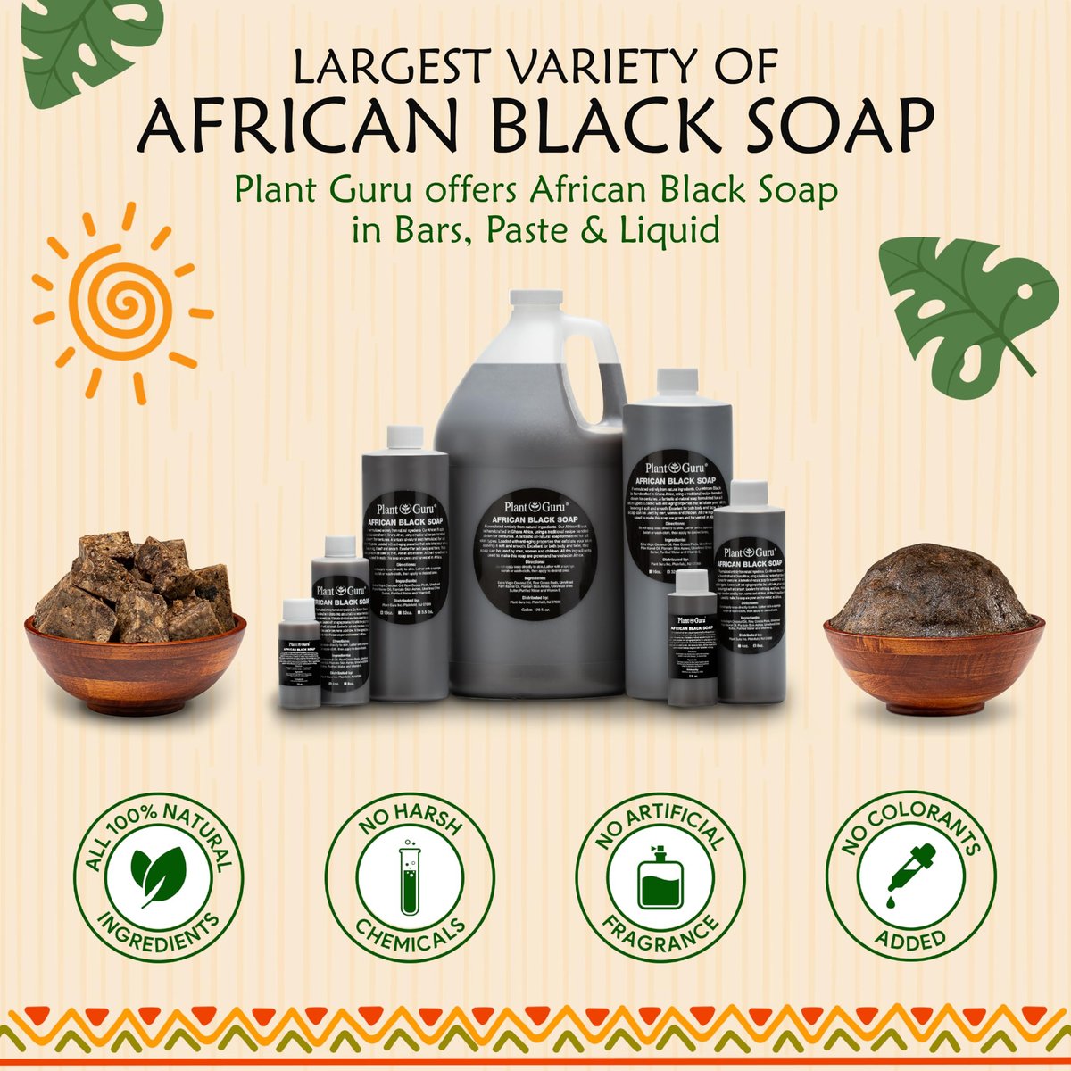 Plant Guru Raw African Black Soap 5 oz. Bar - Pure & Natural Traditional Skincare for Face, Body & Hair | Handmade Cleanser for All Skin Types Imported From Ghana - görsel 11