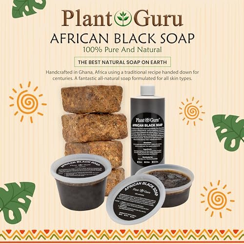 Plant Guru Raw African Black Soap 5 oz. Bar - Pure & Natural Traditional Skincare for Face, Body & Hair | Handmade Cleanser for All Skin Types Imported From Ghana - görsel 6