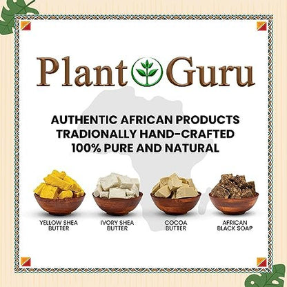 Plant Guru Raw African Black Soap 5 oz. Bar - Pure & Natural Traditional Skincare for Face, Body & Hair | Handmade Cleanser for All Skin Types Imported From Ghana