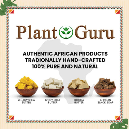 Plant Guru Raw African Black Soap 5 oz. Bar - Pure & Natural Traditional Skincare for Face, Body & Hair | Handmade Cleanser for All Skin Types Imported From Ghana