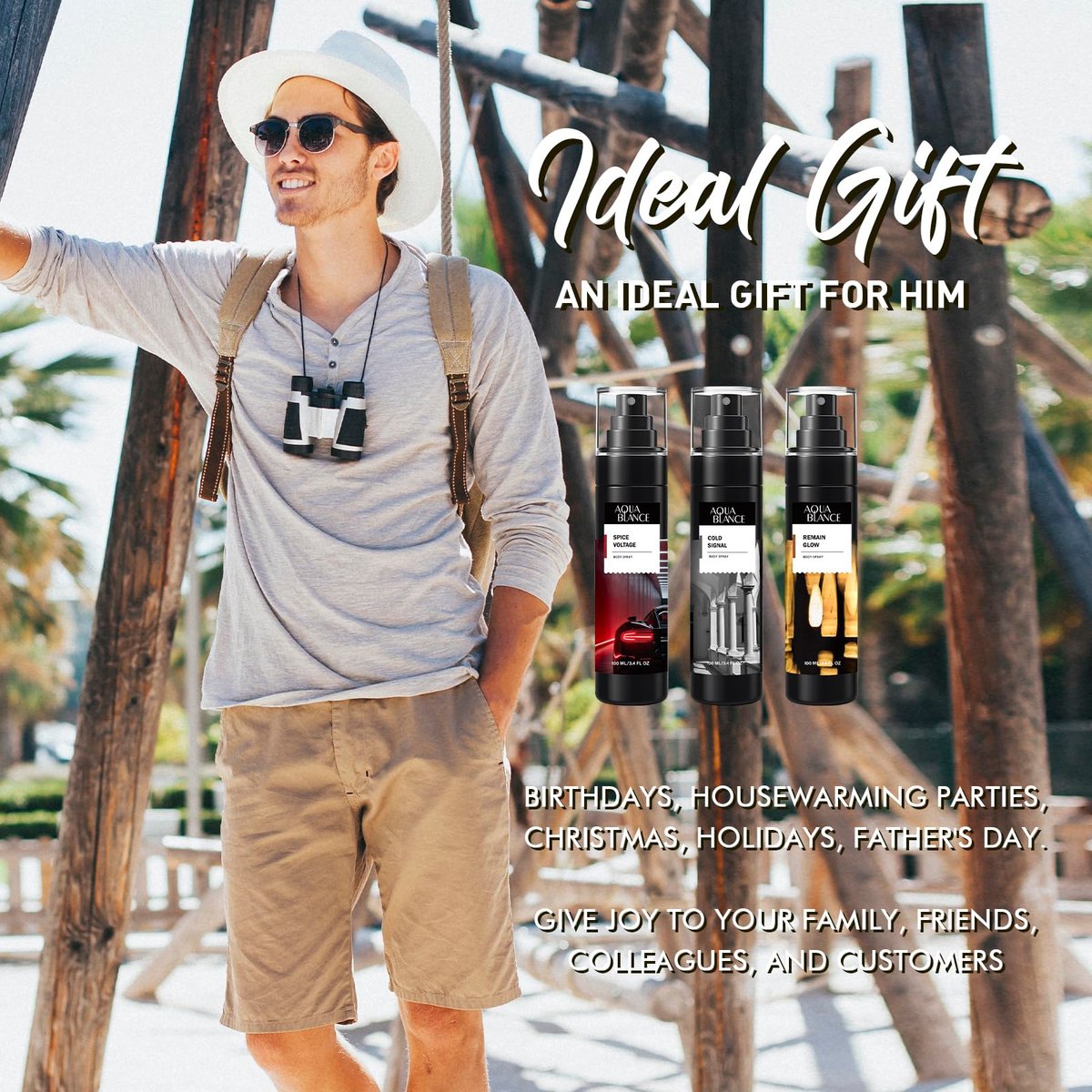 AQUA BLANCE Body Spray for Men - Long Lasting Refreshing Spray, Pack of 3 (Spice Voltage, Cold Signal, Remain Glow), 3.4 Fl Oz Each Avelisse
