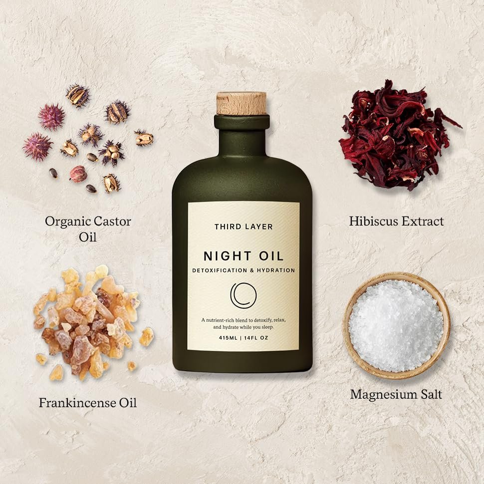 Third Layer Castor Oil Body Oil – 100% Organic, Cold-Pressed, Hexane-Free with Magnesium & Frankincense for Skin Hydration & Evening Self-Care, Night Oil (14 fl oz) Avelisse