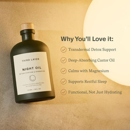 Third Layer Castor Oil Body Oil – 100% Organic, Cold-Pressed, Hexane-Free with Magnesium & Frankincense for Skin Hydration & Evening Self-Care, Night Oil (14 fl oz) Avelisse