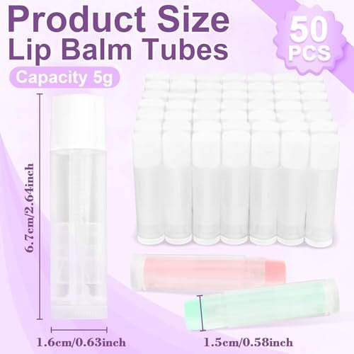 RAINFLOW 50 PCS Lip Balm Tubes - 5 g Twist-up Empty Lip Gloss Containers, BPA Free & Leak Free, Clear Lipstick Tubes with White Caps for DIY Homemade Lip Balms, Chapsticks, Solid Perfume - görsel 4