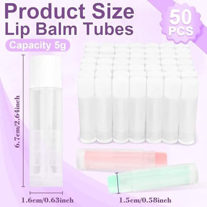 RAINFLOW 50 PCS Lip Balm Tubes - 5 g Twist-up Empty Lip Gloss Containers, BPA Free & Leak Free, Clear Lipstick Tubes with White Caps for DIY Homemade Lip Balms, Chapsticks, Solid Perfume