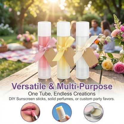 RAINFLOW 50 PCS Lip Balm Tubes - 5 g Twist-up Empty Lip Gloss Containers, BPA Free & Leak Free, Clear Lipstick Tubes with White Caps for DIY Homemade Lip Balms, Chapsticks, Solid Perfume
