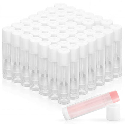 RAINFLOW 50 PCS Lip Balm Tubes - 5 g Twist-up Empty Lip Gloss Containers, BPA Free & Leak Free, Clear Lipstick Tubes with White Caps for DIY Homemade Lip Balms, Chapsticks, Solid Perfume